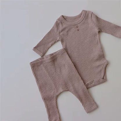 Newborn Baby Clothing Sets Ribbed Cotton Bodysuit + Leggings Pants Suit for Autumn Girls Outfits Boys Long Sleeve Baby Clothes