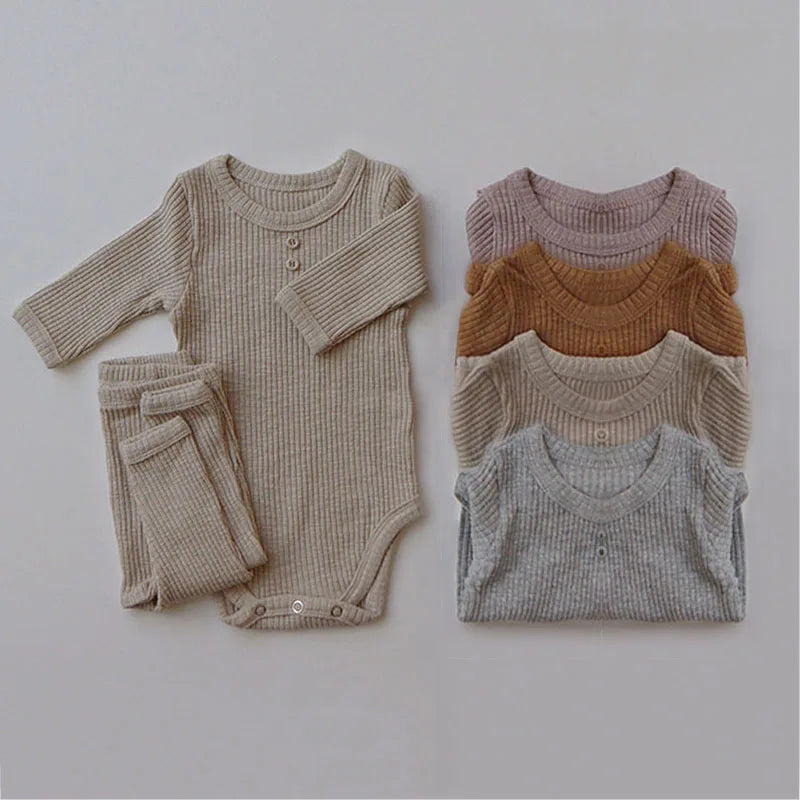 Newborn Baby Clothing Sets Ribbed Cotton Bodysuit + Leggings Pants Suit for Autumn Girls Outfits Boys Long Sleeve Baby Clothes