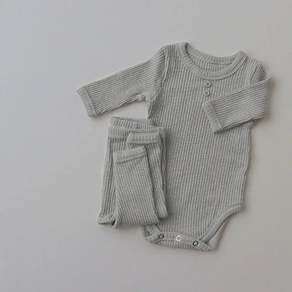 Newborn Baby Clothing Sets Ribbed Cotton Bodysuit + Leggings Pants Suit for Autumn Girls Outfits Boys Long Sleeve Baby Clothes