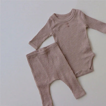 Conjunto de ropa para recién nacidos: Body de algodón acanalado + pantalones tipo leggings. Traje de otoño para niñas y niños con manga larga. Ropa para bebés.