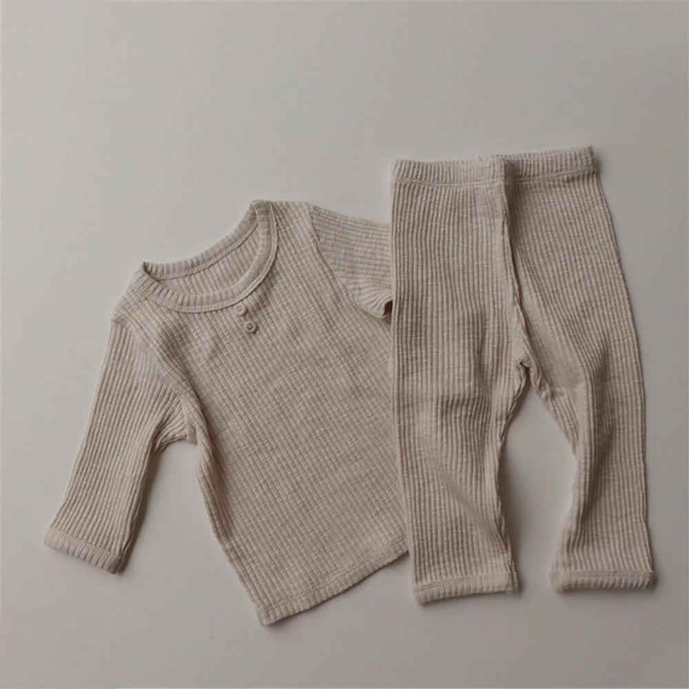 Conjunto de ropa para recién nacidos: Body de algodón acanalado + pantalones tipo leggings. Traje de otoño para niñas y niños con manga larga. Ropa para bebés.