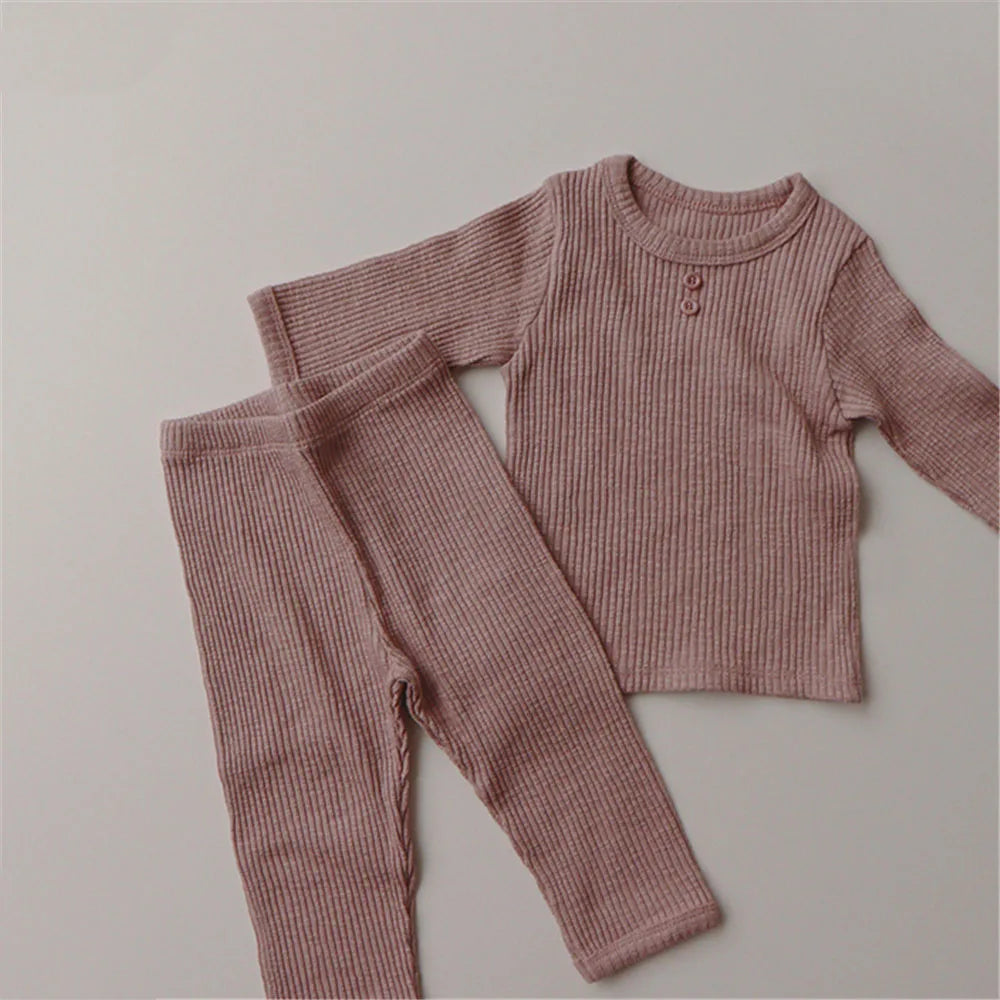 Conjunto de ropa para recién nacidos: Body de algodón acanalado + pantalones tipo leggings. Traje de otoño para niñas y niños con manga larga. Ropa para bebés.