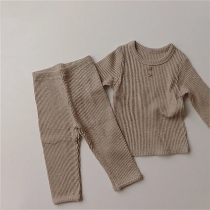 Conjunto de ropa para recién nacidos: Body de algodón acanalado + pantalones tipo leggings. Traje de otoño para niñas y niños con manga larga. Ropa para bebés.