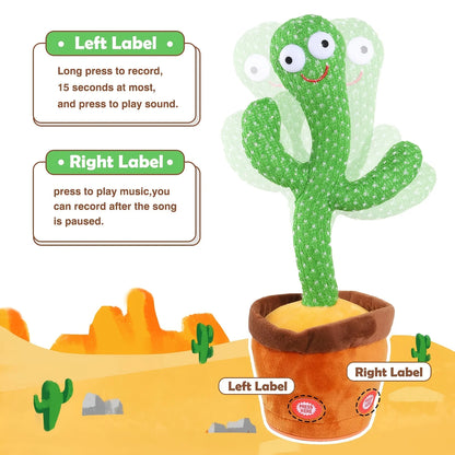 Dancing Cactus, Juguete de Peluche Electrónico Repetidor, Juguetes Interactivos que Pueden Cantar, Grabar, Iluminar, Recargables por USB, Educación Temprana, Regalo Divertido.