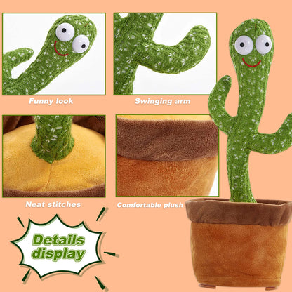 Dancing Cactus, Juguete de Peluche Electrónico Repetidor, Juguetes Interactivos que Pueden Cantar, Grabar, Iluminar, Recargables por USB, Educación Temprana, Regalo Divertido.