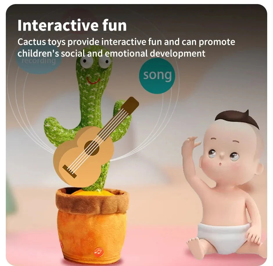 Dancing Cactus, Juguete de Peluche Electrónico Repetidor, Juguetes Interactivos que Pueden Cantar, Grabar, Iluminar, Recargables por USB, Educación Temprana, Regalo Divertido.