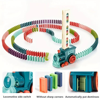 Tren de Dominó Bloques Automático Juego de Apilamiento Divertido y Colorido Tren de Juguetes DIY Regalo