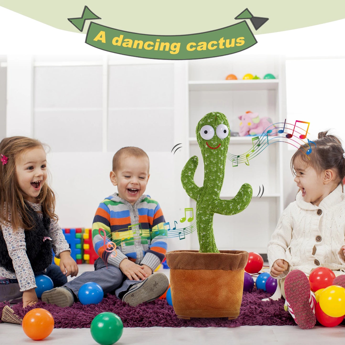 Dancing Cactus, Juguete de Peluche Electrónico Repetidor, Juguetes Interactivos que Pueden Cantar, Grabar, Iluminar, Recargables por USB, Educación Temprana, Regalo Divertido.