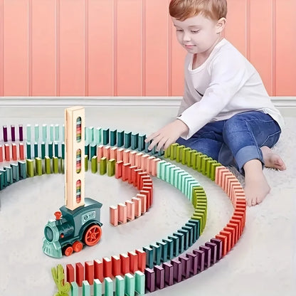 Tren de Dominó Bloques Automático Juego de Apilamiento Divertido y Colorido Tren de Juguetes DIY Regalo