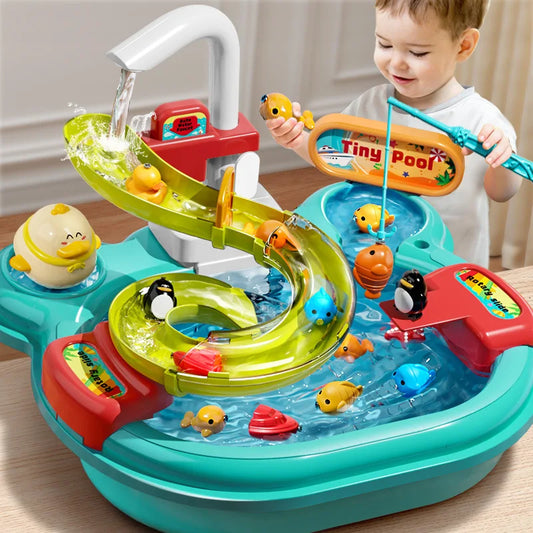 Juguetes Montessori de Pesca con Deslizamiento 2 en 1, Juguetes de Rompecabezas para Niños, Juguetes de Juego de Imitación, Lavabo de Juguete, Regalo Interactivo de Cocina,