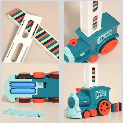 Tren de Dominó Bloques Automático Juego de Apilamiento Divertido y Colorido Tren de Juguetes DIY Regalo