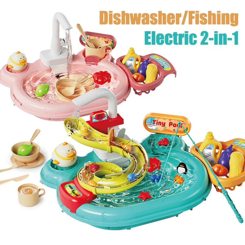 Juguetes Montessori de Pesca con Deslizamiento 2 en 1, Juguetes de Rompecabezas para Niños, Juguetes de Juego de Imitación, Lavabo de Juguete, Regalo Interactivo de Cocina,