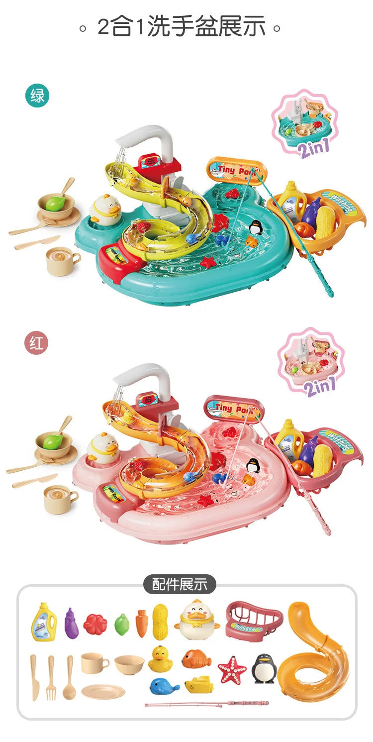 Juguetes Montessori de Pesca con Deslizamiento 2 en 1, Juguetes de Rompecabezas para Niños, Juguetes de Juego de Imitación, Lavabo de Juguete, Regalo Interactivo de Cocina,