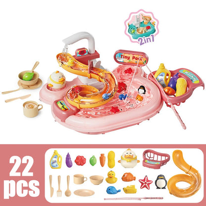 Juguetes Montessori de Pesca con Deslizamiento 2 en 1, Juguetes de Rompecabezas para Niños, Juguetes de Juego de Imitación, Lavabo de Juguete, Regalo Interactivo de Cocina,