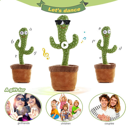 Dancing Cactus, Juguete de Peluche Electrónico Repetidor, Juguetes Interactivos que Pueden Cantar, Grabar, Iluminar, Recargables por USB, Educación Temprana, Regalo Divertido.